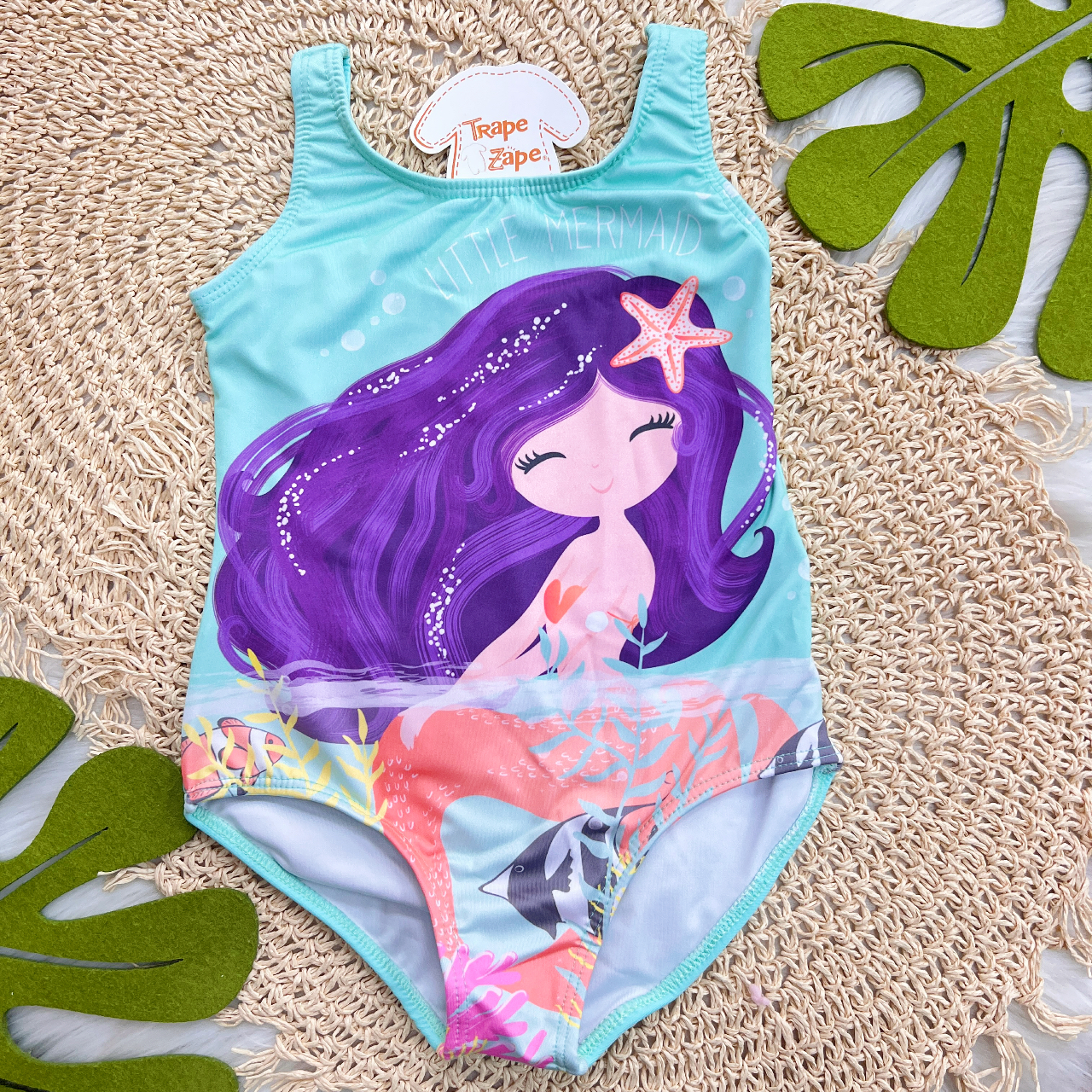 Maiô Sereia de Cabelo Roxo - Verde Água